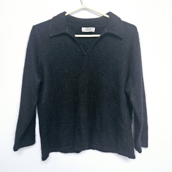 Vintage Sweaters - Vintage Casual Small Connection Angora Blend Black Collard Pullover Sweater